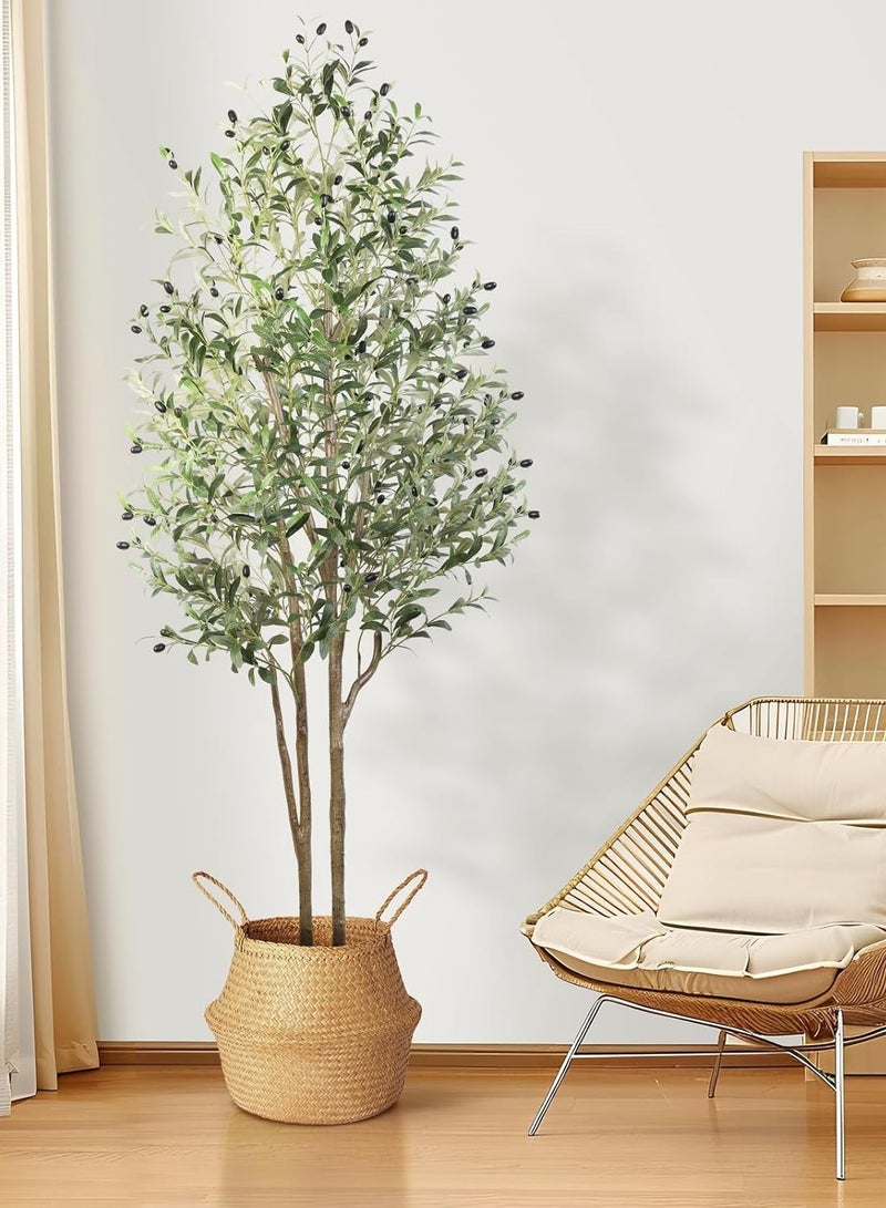 **نبات زيتون اصطناعي في أصيص - شجرة حريرية بطول 6 أقدام (180 سم)، نبات مزيف مثالي في أصيص مع سلة من القش، لتزيين المنزل/المكتب/الحديقة الحديث داخليًا/خارجيًا وهدية لاستقبال المنزل الجديد** - Image 3