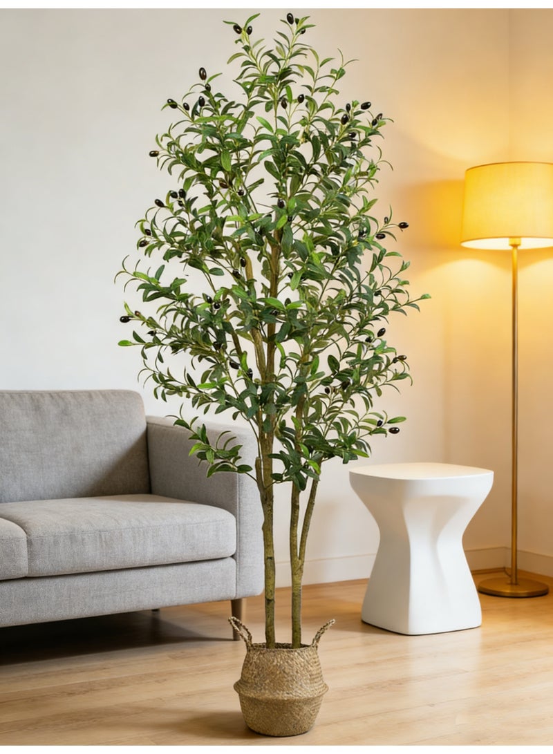 Artificial Olive Tree Potted Plant 6ft (180cm) Silk Tree, Perfect Potted Faux Plant with Straw Basket, for Indoor/Outdoor Home, Office, Garden Modern Décor and Housewarming Gift - Image 5