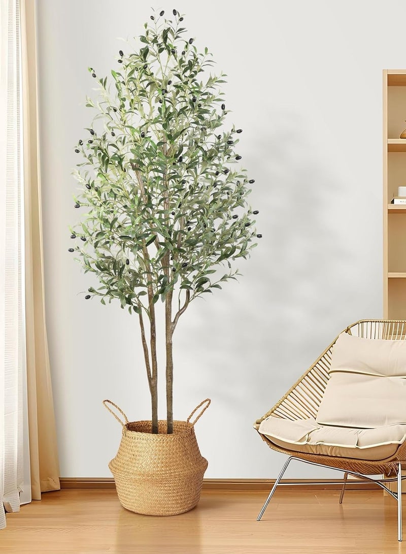 Artificial Olive Tree Potted Plant 6ft (180cm) Silk Tree, Perfect Potted Faux Plant with Straw Basket, for Indoor/Outdoor Home, Office, Garden Modern Décor and Housewarming Gift - Image 3