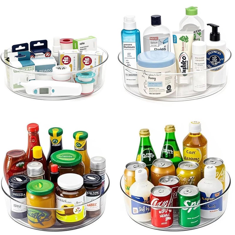 YCLADEC 4 Pack Lazy Susan 11.5" Inch Turntable Organizer Organization Storage Container Bins Spice Rack Cabinet Rotating Condiment for Pantry Countertop Kitchen Vanity Bathroom Jewelry Holder Clear - Image 1