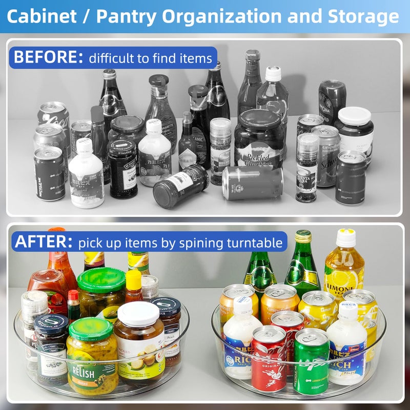 YCLADEC 4 Pack Lazy Susan 11.5" Inch Turntable Organizer Organization Storage Container Bins Spice Rack Cabinet Rotating Condiment for Pantry Countertop Kitchen Vanity Bathroom Jewelry Holder Clear - Image 5