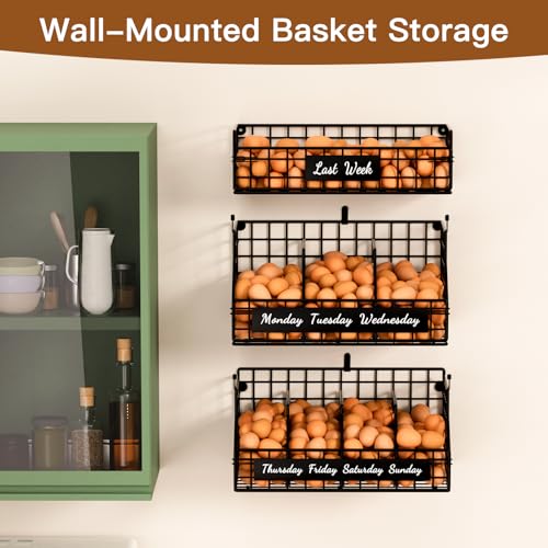 FAMIDGE Egg Holder Countertop with Dividers & Labels, 3 Tier Stackable Chicken Egg Holder Egg Baskets for Gathering Fresh Eggs, Egg Organizer for Egg Storage, Wall-Mounted, Black - Image 4
