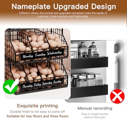 FAMIDGE Egg Holder Countertop with Dividers & Labels, 3 Tier Stackable Chicken Egg Holder Egg Baskets for Gathering Fresh Eggs, Egg Organizer for Egg Storage, Wall-Mounted, Black - Image 3