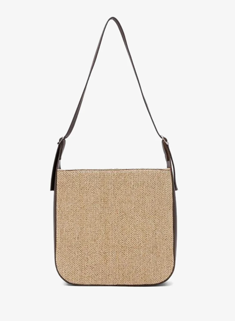 Valenza Brown Straw-Style Shoulder Bag.