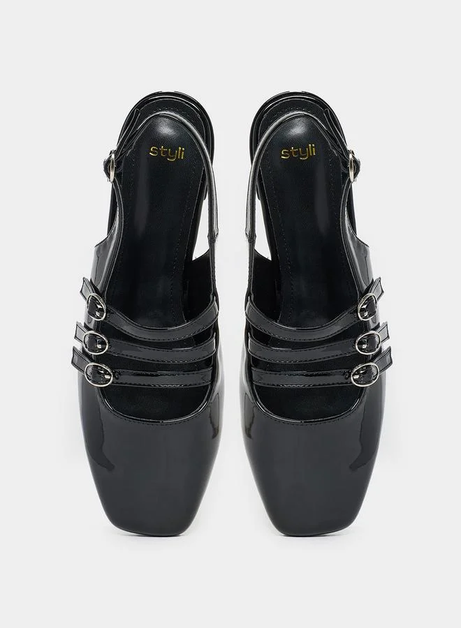 ستايلي Styli Buckled Strap Patent Casual Shoes