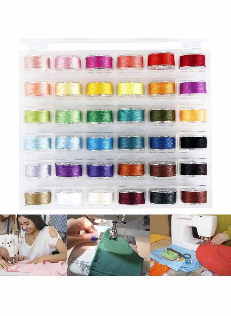 KASTWAVE 36Pcs Sewing Machine Bobbin Threads, Pre-Wound Bobbins Set with Storage Case Box for Brother/Babylock/Janome/Elna/Kenmore/Babylock/Singer Sewing Machine - Assorted Colors - Image 1