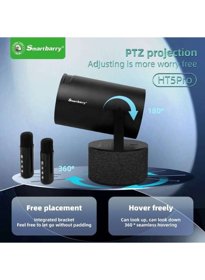 Smartbarry HT5 Pro Karaoke Portable Projector Support 4K 1080P Mini Projector with WiFi & Bluetooth Portable Premium Android 11 Projector, 180° Rotatable Stand, Dust Removal & Heat Dissipation Design for Home Theater, Office, Gaming and Business - Image 2