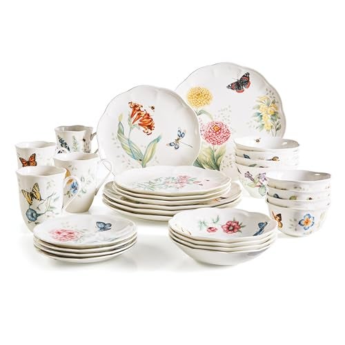 Lenox 865075 Butterfly Meadow 28-Piece Dinnerware Set, White - Image 1