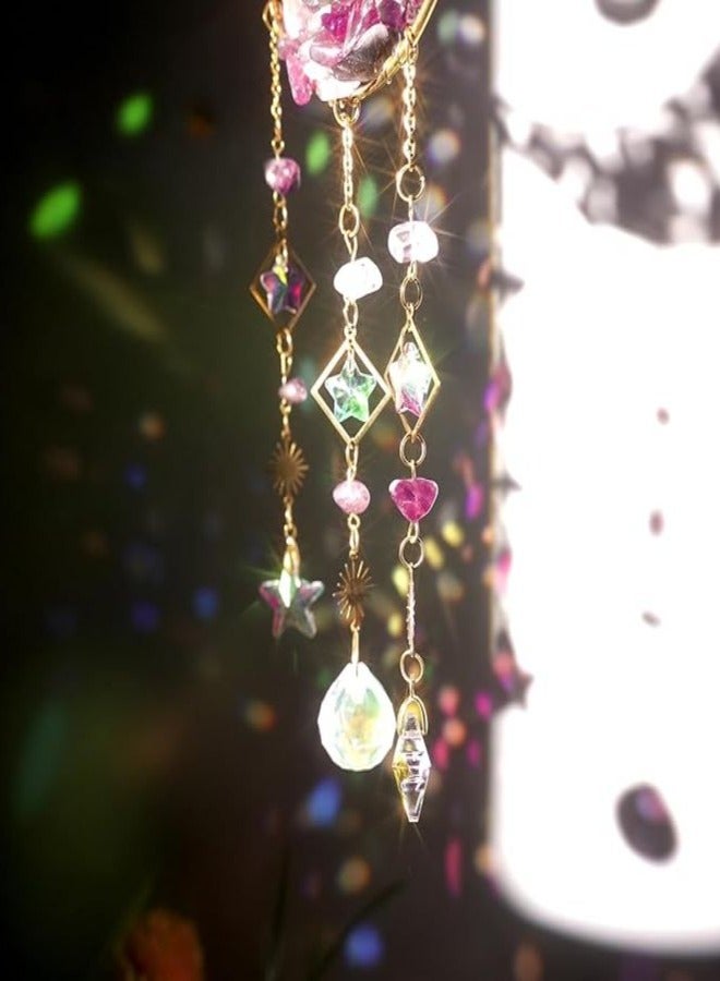 بلورات الجمشت Suncatcher - معلقة القمر الشمس الماسك مع المنشورات الزجاجية للنوافذ ، شفاء الجمشت ديكور الكريستال للمنزل ، هدية لعيد ميلاد عيد الميلاد عيد الحب - Image 4