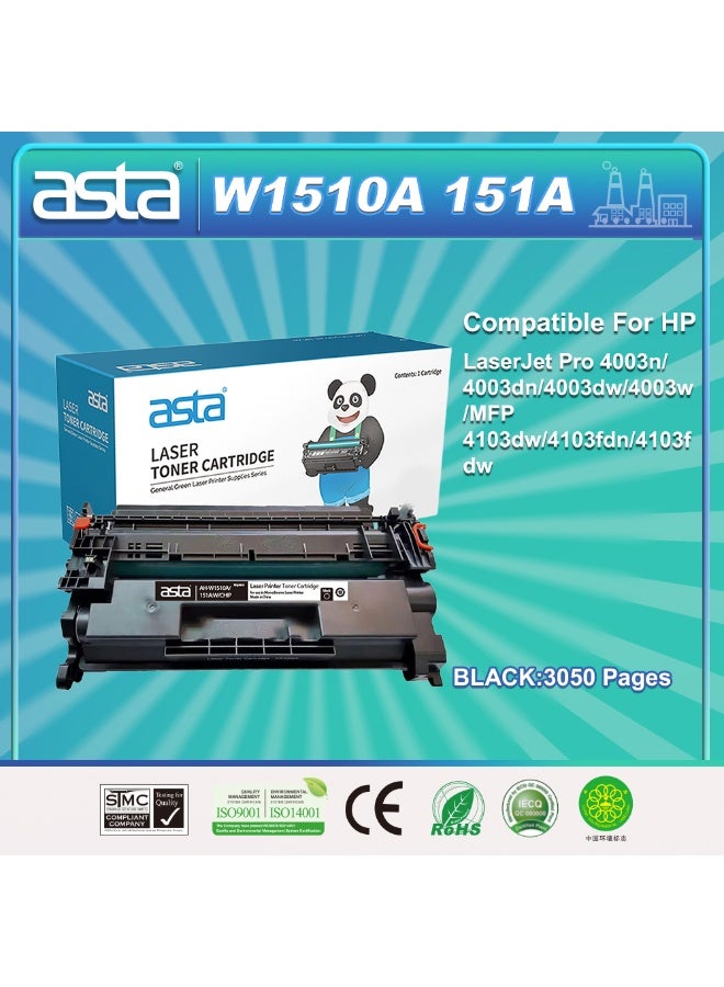 استا خرطوشة حبر أسود ASTA W1510A 151A مع شريحة متوافقة مع طابعات HP LaserJet Pro 4003N 4003Dn 4003Dw 4003W MFP 4103Dw 4103Fdn 4103Fdw طابعة مكتبية ممتازة سهلة التركيب - Image 1