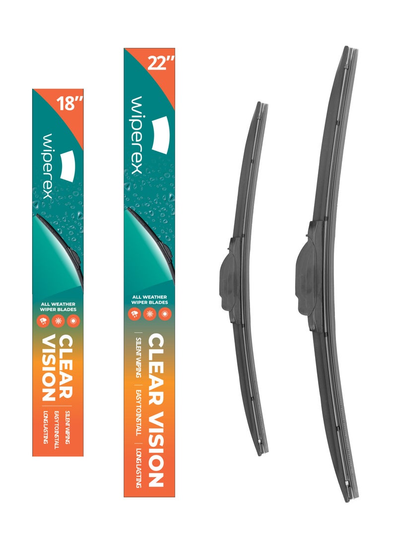 Wiperex WiperEx Wiper Blades for Mercedes-Benz GLK350 2008 22" + 18" All Weather, Uniform Wiping, Premium Rubber, Perfect Fit, Silent, Reduced Wind Lift, No Marks (Set of 2)  - Image 1