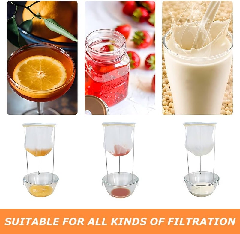 YOSINXU Jelly Strainer Stand with 3 Reusable Strainer Bags, Stable Stainless Steel Sieve Stand Reusable Food Jelly Filter Bags for Straining Juice Yogurt Cheese Broth Nut Milk - Image 3