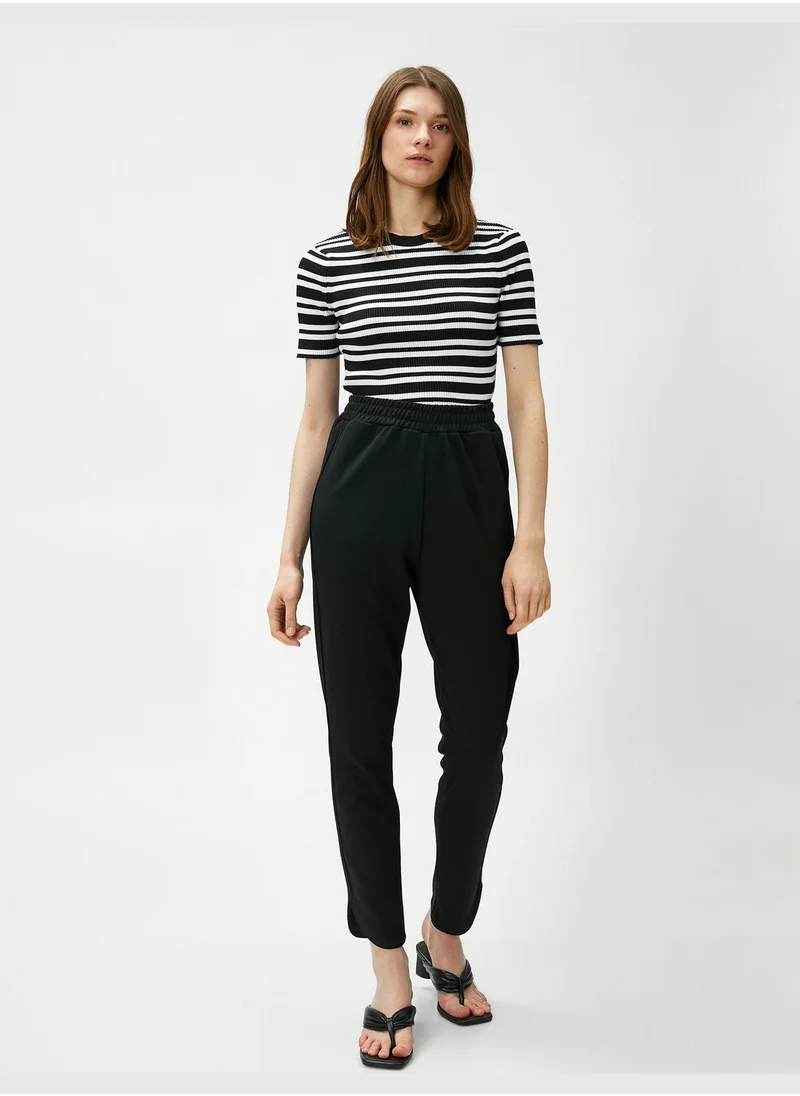 كوتون Elastic Waist Slim Leg Slitted Trousers