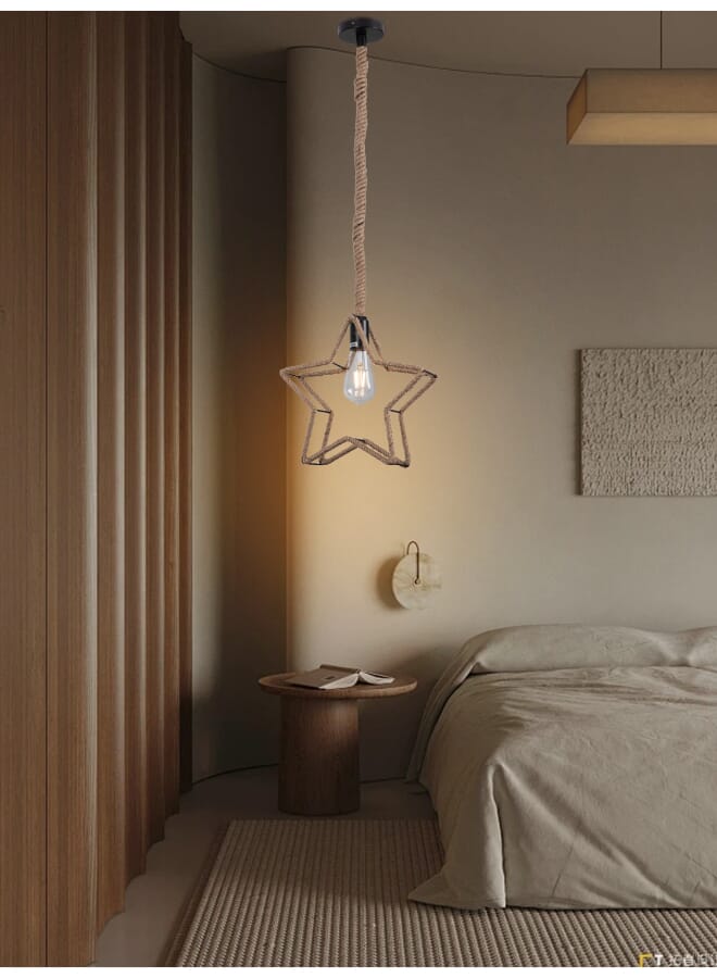 بيست باور مصباح معلق بحبل ريفي شكل نجمة موديل 6615-1، قاعدة E27، قابل للتعديل 85 سم، مصباح سقف عتيق لغرفة الطعام والمعيشة والنوم – بدون لمبة - Image 1