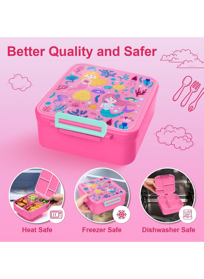 أداندو علبة غداء للأطفال، علبة غداء بينتو للأطفال بأربعة أقسام للطلاب من عمر 3 إلى 12 سنة، علبة غداء مانعة للتسرب مع وعاء شوربة حراري للبنات والأولاد، آمنة للاستخدام في الميكروويف وغسالة الصحون والفريزر وخالية من مادة BPA (لون وردي) - Image 2