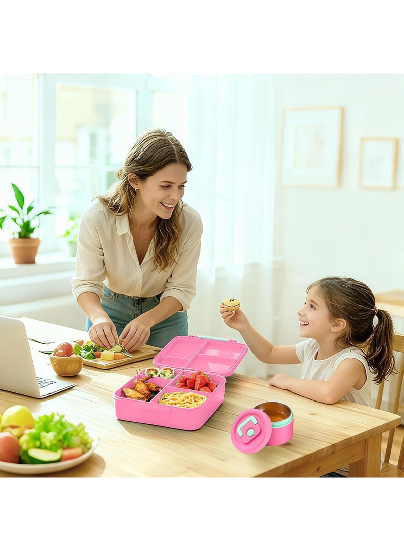 أداندو علبة غداء للأطفال، علبة غداء بينتو للأطفال بأربعة أقسام للطلاب من عمر 3 إلى 12 سنة، علبة غداء مانعة للتسرب مع وعاء شوربة حراري للبنات والأولاد، آمنة للاستخدام في الميكروويف وغسالة الصحون والفريزر وخالية من مادة BPA (لون وردي) - Image 4