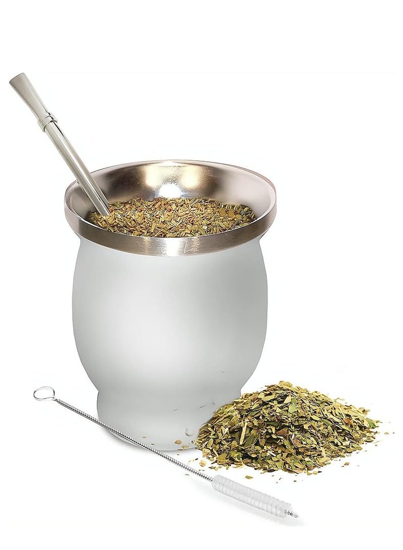 Bukela Yerba Mate Tea Cup, Stainless Steel Double Walled Easy Wash Household Insulation Cup, Mate Gourds for Yerba Mate Loose Leaf Drinking with Bombilla Straw, 230 Ml (White Color) - Image 1