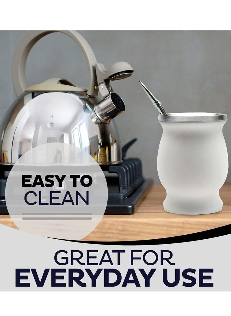 Bukela Yerba Mate Tea Cup, Stainless Steel Double Walled Easy Wash Household Insulation Cup, Mate Gourds for Yerba Mate Loose Leaf Drinking with Bombilla Straw, 230 Ml (White Color) - Image 3