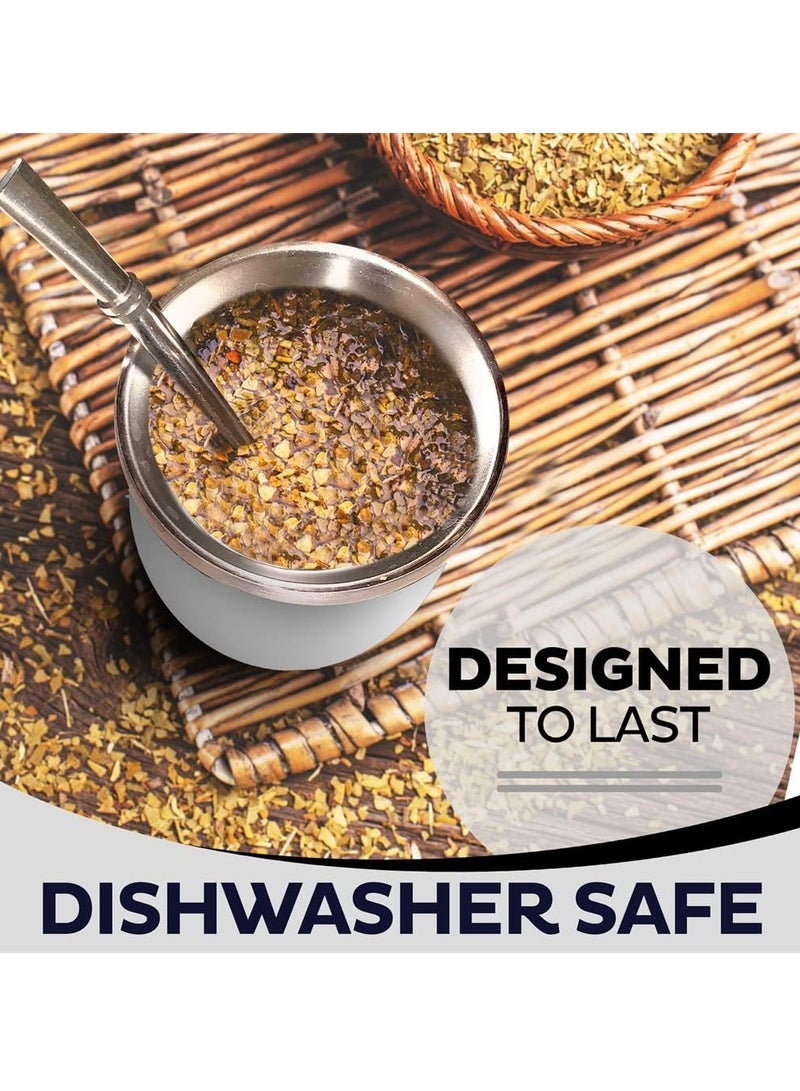 Bukela Yerba Mate Tea Cup, Stainless Steel Double Walled Easy Wash Household Insulation Cup, Mate Gourds for Yerba Mate Loose Leaf Drinking with Bombilla Straw, 230 Ml (White Color) - Image 5