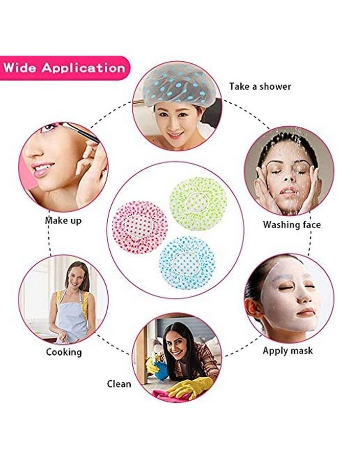 Winkelen Plastic Shower Caps for Woman, Reusable Waterproof Bath Caps Shower Caps Elastic Bath Hat for Ladies Spa Salon (Pack of 3) (Multi Colour & Multi Design) - Image 5