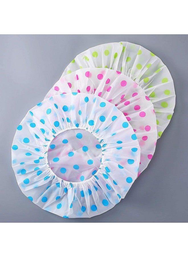 Winkelen Plastic Shower Caps for Woman, Reusable Waterproof Bath Caps Shower Caps Elastic Bath Hat for Ladies Spa Salon (Pack of 3) (Multi Colour & Multi Design) - Image 1