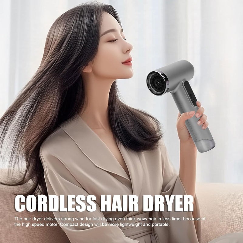LICAEVEY Hair Dryer, 100000 RPM Portable Rechargeable Hair Dryer, 200W Fast Drying Blow Dryer with Nozzle for Home Travel Outdoor (Silver) - Image 2
