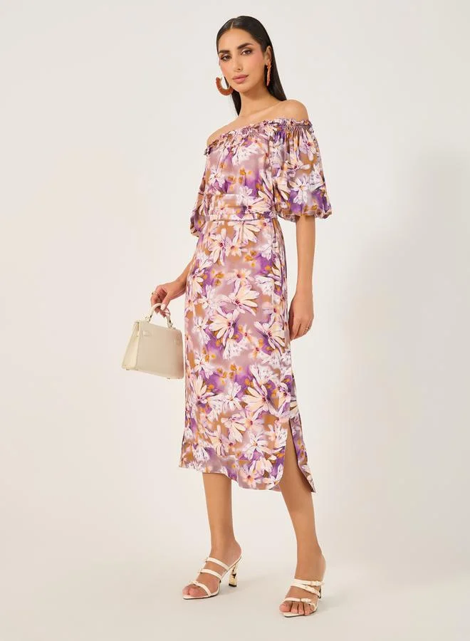 Styli Floral Off-Shoulder Dress