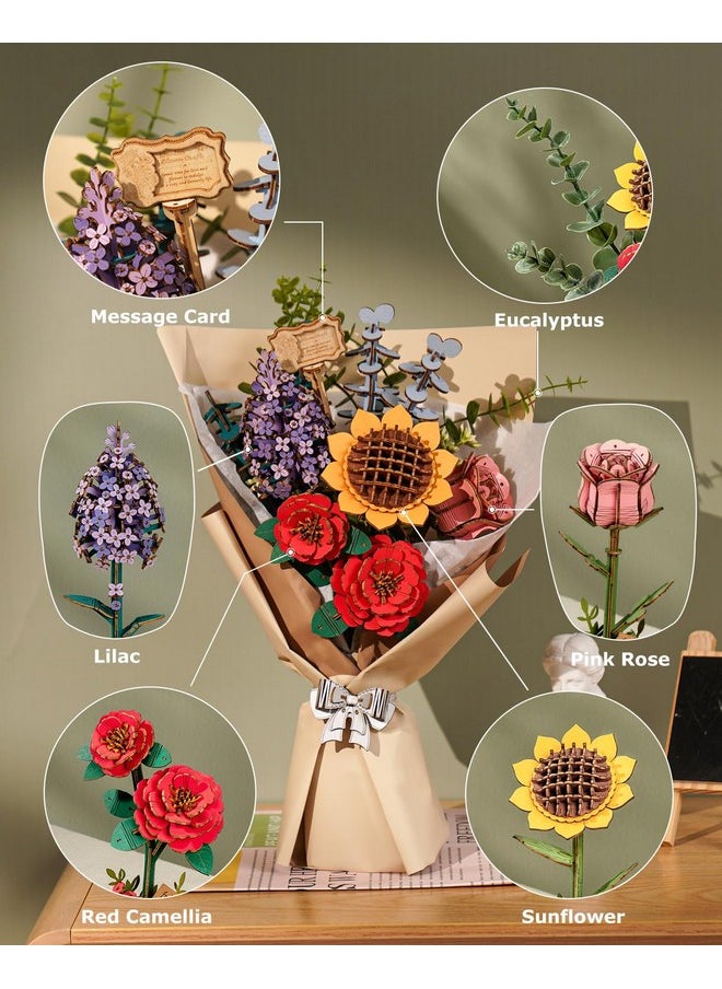 RoWood Artifical Flowers,Wooden Flower Bouquet Building Sets For Adults,Botanical Collection,Mothers Day/Valentine'S Day/Christmas/Birthday Gift For Women/Mom/Her,Diy Craft Kit Unique Home Decor-Tw01H  - Image 3