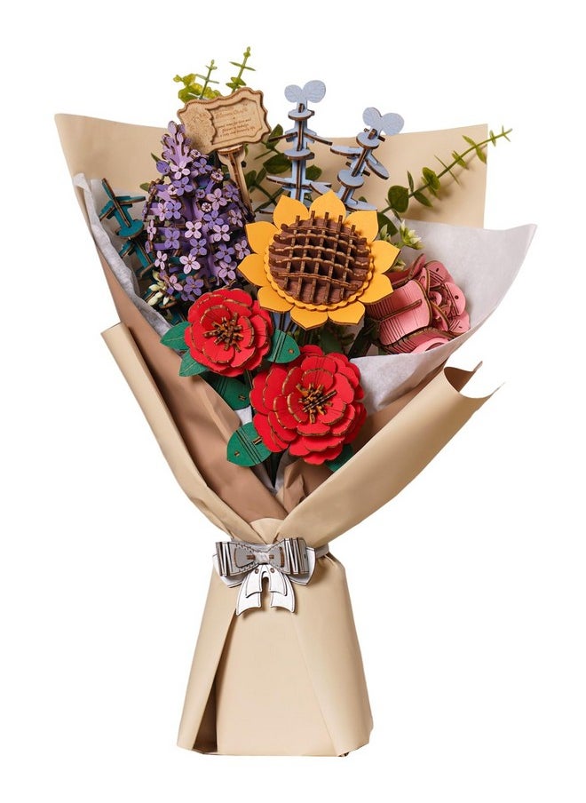 RoWood Artifical Flowers,Wooden Flower Bouquet Building Sets For Adults,Botanical Collection,Mothers Day/Valentine'S Day/Christmas/Birthday Gift For Women/Mom/Her,Diy Craft Kit Unique Home Decor-Tw01H  - Image 1