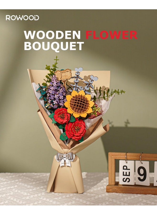 RoWood Artifical Flowers,Wooden Flower Bouquet Building Sets For Adults,Botanical Collection,Mothers Day/Valentine'S Day/Christmas/Birthday Gift For Women/Mom/Her,Diy Craft Kit Unique Home Decor-Tw01H  - Image 2