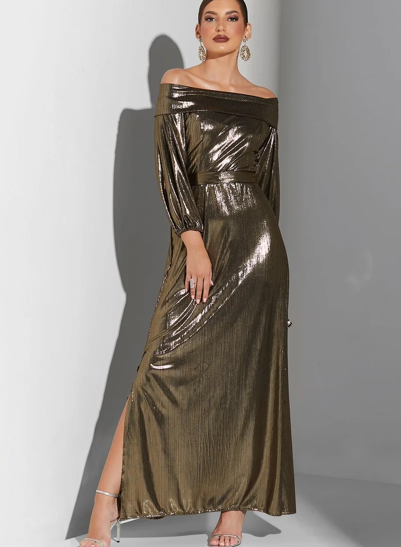 Namshi x Sabrina Off Shoulder Metallic Dress