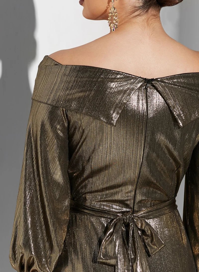 Namshi x Sabrina Off Shoulder Metallic Dress