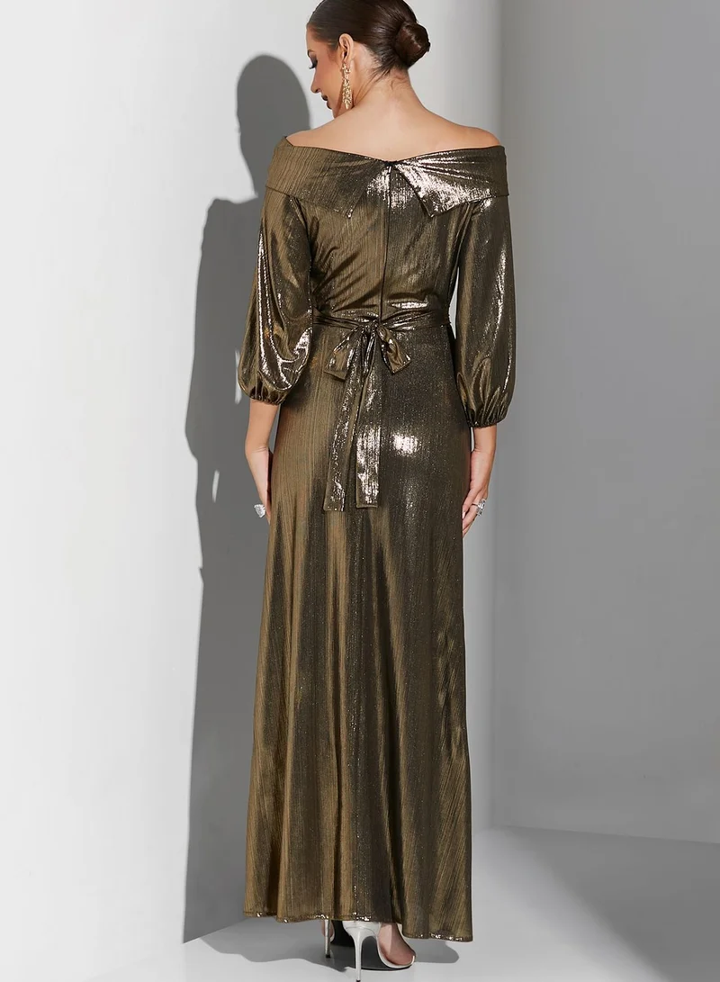 Namshi x Sabrina Off Shoulder Metallic Dress