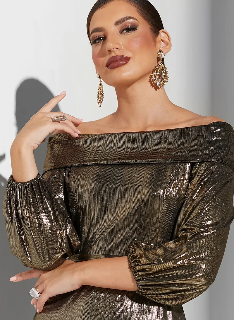 Namshi x Sabrina Off Shoulder Metallic Dress