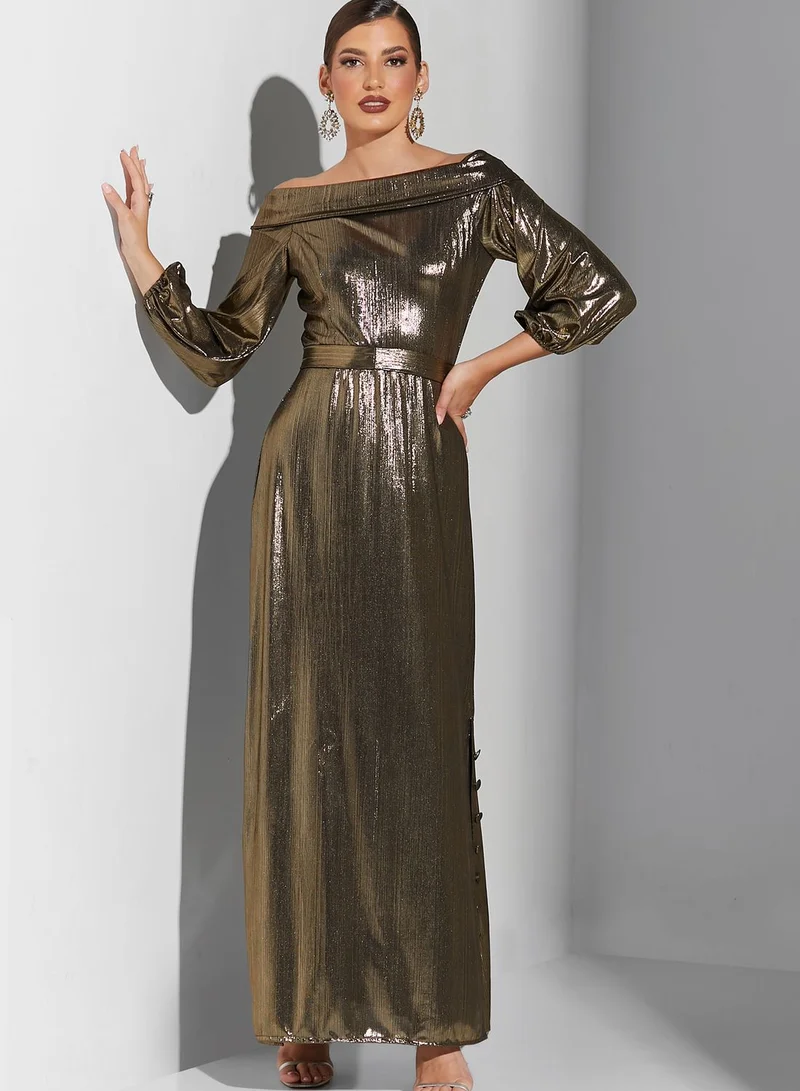 Namshi x Sabrina Off Shoulder Metallic Dress