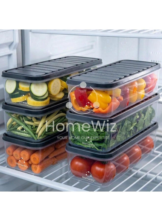 HomeWiz عبوات تخزين للثلاجة من HomeWiz (سعة 1200 مل، طقم من 6 قطع) | حاويات محكمة الغلق | صناديق تنظيم وتخزين للثلاجة | عبوات بلاستيكية آمنة غذائياً وخالية من مادة BPA | قابلة للتكديس وشفافة، مناسبة للفواكه والخضروات - Image 1