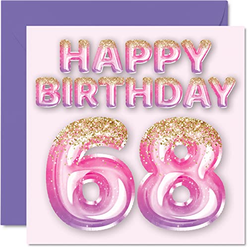 Stuff4 68th Birthday Card for Women - Pink & Purple Glitter Balloons - Happy Birthday Cards for 68 Year Old Woman Mom Nanny Grandma Gran Auntie, 5.7 x 5.7 Inch Sixty-Eight Sixty-Eighth Greeting Cards Gift - Image 1
