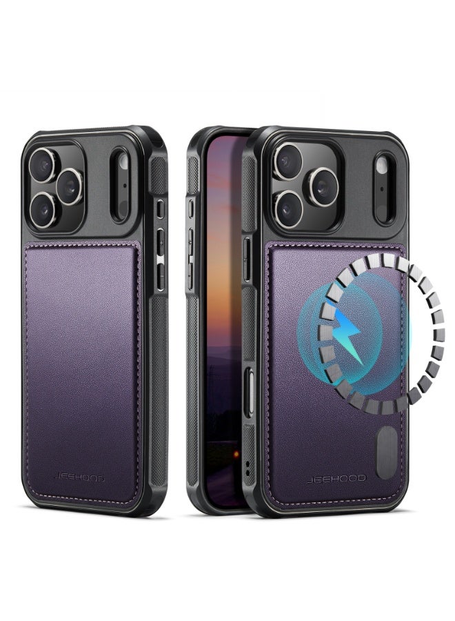 JEEHOOD Phone Case cover Luxury PU Leather Back Cover Cover Magnetic Wireless Charging Compatible with  IPhone 17 Pro Max (Purple)