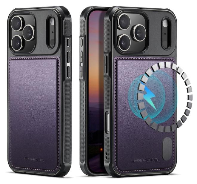 Phone Case cover Luxury PU Leather Back Cover Cover Magnetic Wireless Charging Compatible with  IPhone 17 Pro Max (Purple)