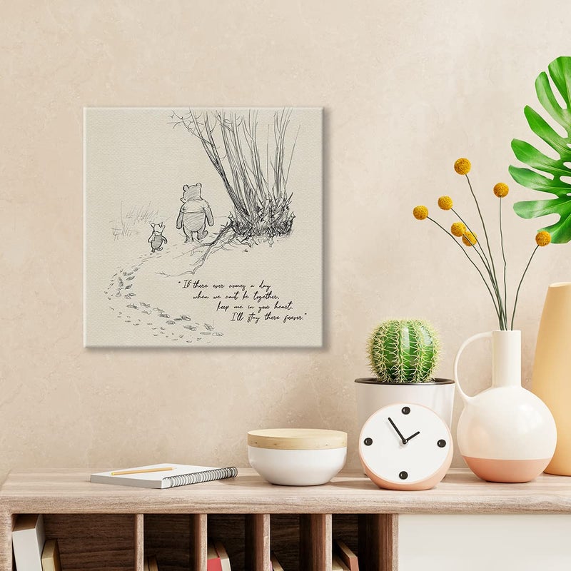 Dolimifa Classic Winnie the Pooh Wall Art Decor If There Ever Comes a Day Quote Canvas Painting Pictures Framed Print Sign Artwork Ready to Hang for Home Nursery (8x8 Inch) - Image 2