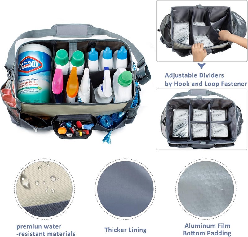 FRECOLSH Large Cleaning Supplies Organizer-Cleaning Caddy Organizer With Handles & Shoulder Strap-Cleaning Bags for Cleaning Suppliers-Housekeepers Wearable Cleaning Tote Upgraded Beige - Image 2