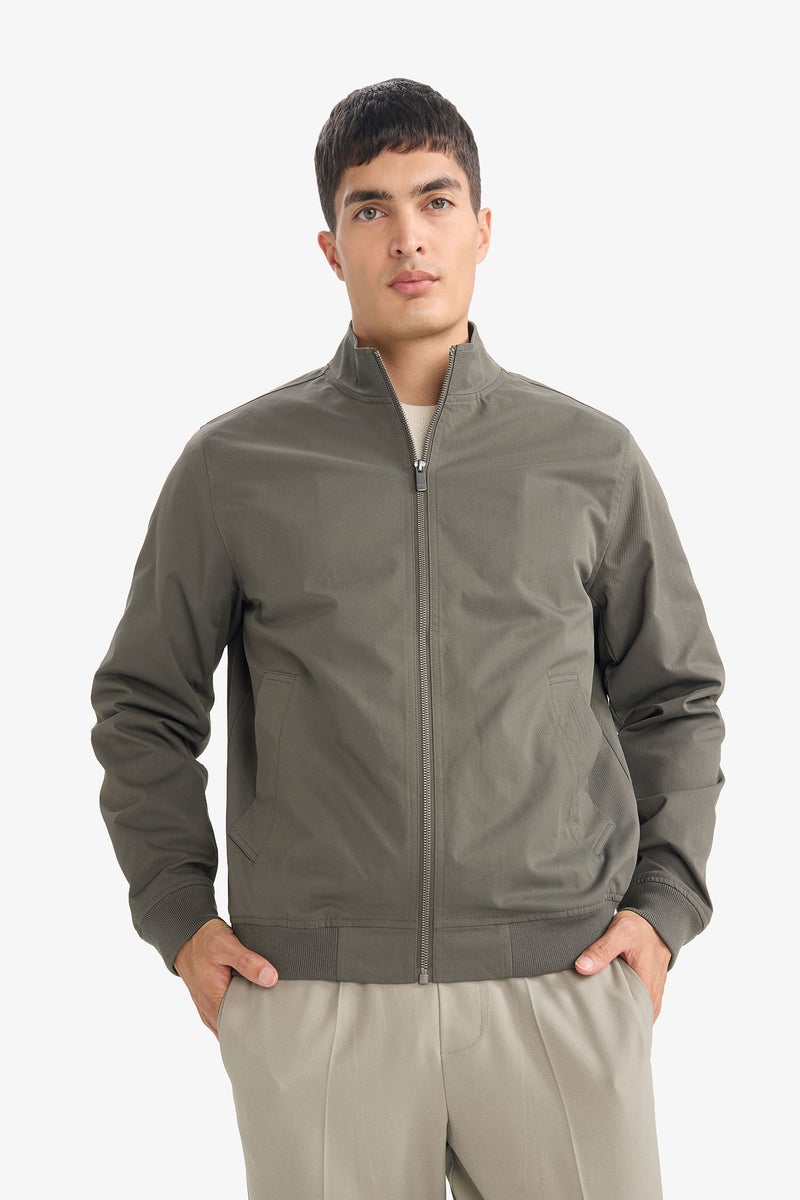 DeFacto Green Man Slim Fit Stand Collar Lined Zippered Jacket Casual - Image 3