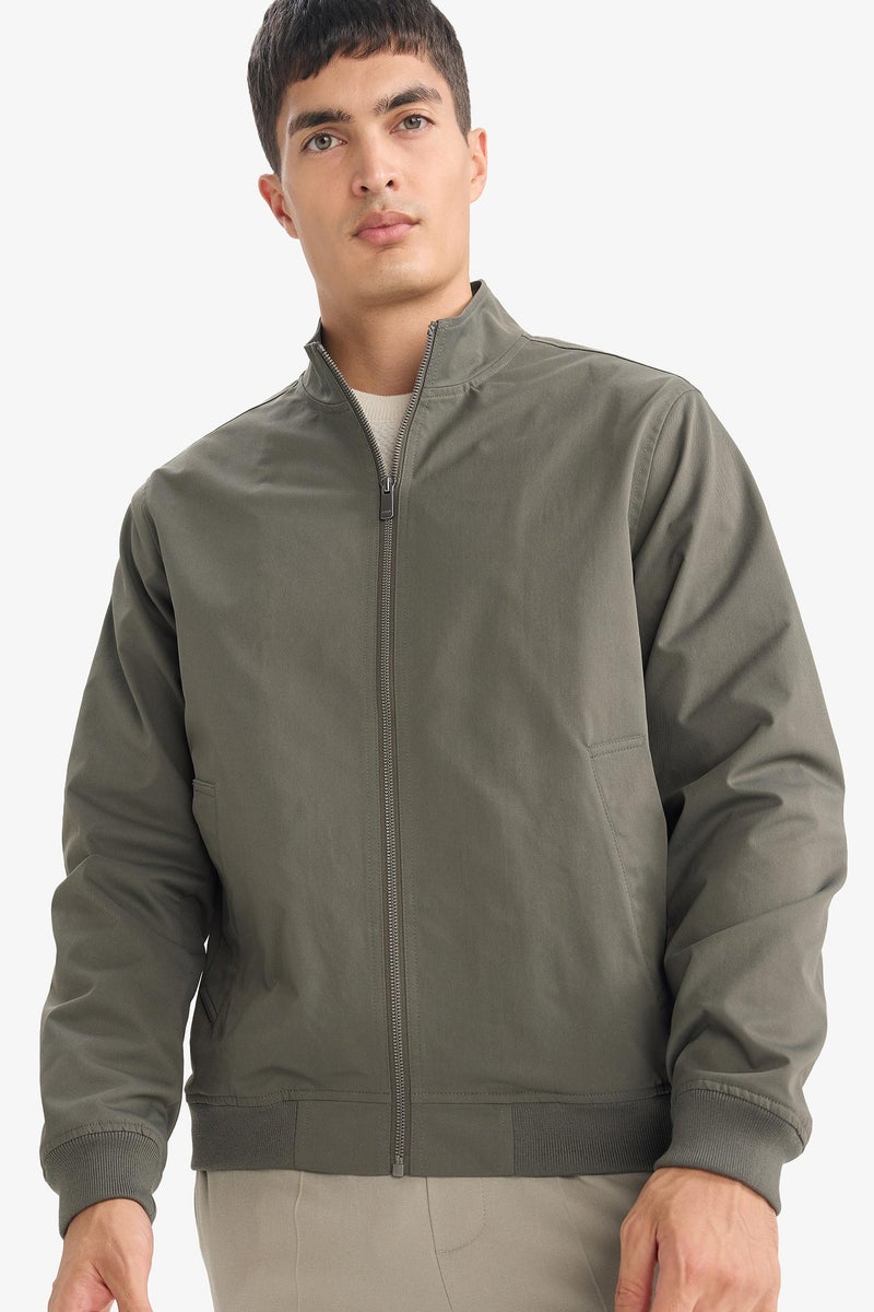 DeFacto Green Man Slim Fit Stand Collar Lined Zippered Jacket Casual - Image 1