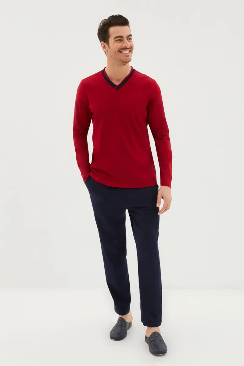 Kiğılı Double V-Neck Shoulder Seam Detailed 2-Pajama Set