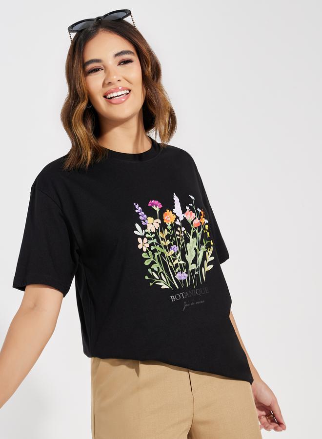 Styli Styli Oversized Floral Graphic Print Dropped Shoulder T-Shirt  - Image 1