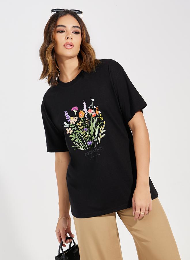 Styli Styli Oversized Floral Graphic Print Dropped Shoulder T-Shirt  - Image 5