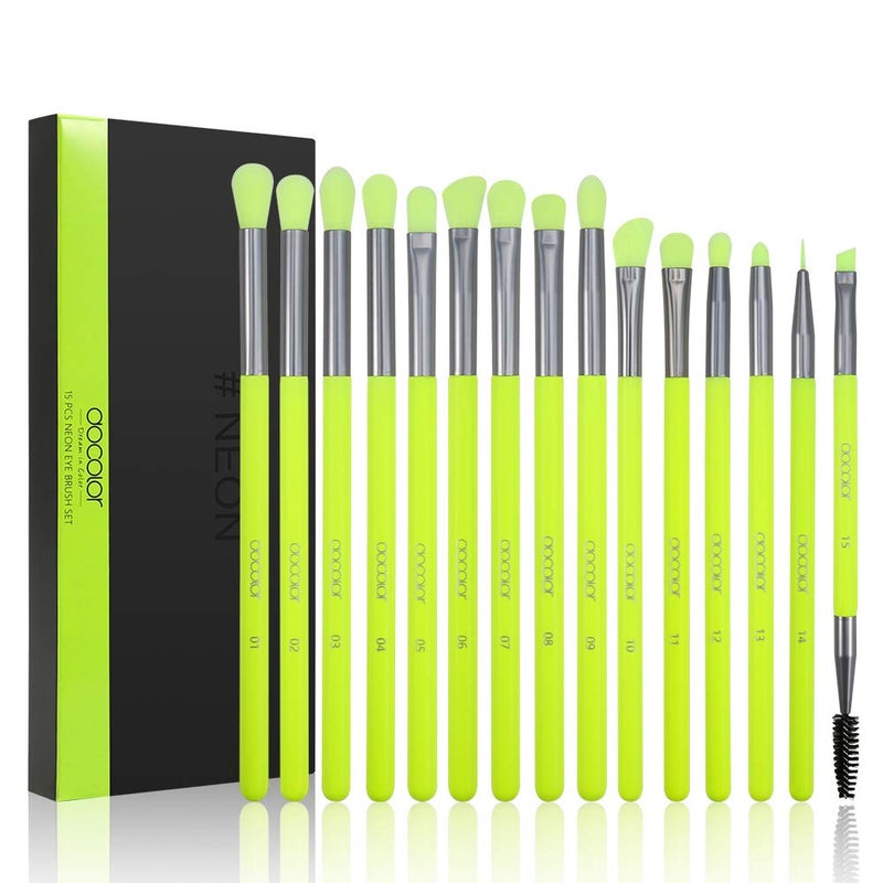 Docolor Eyeshadow Brush Set 15Pcs Eye Makeup Brushes Professional Makeup Brush Set Eye Shadow Blending Concealer Eyebrow Eyelash Eye Liners Premium Synthetic Eyeshadow Crease Brow Brush Neon Green