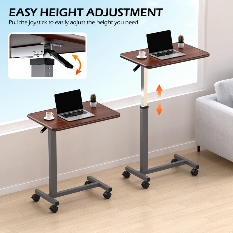 WOTURE Adjustable Overbed Table with Wheels, Bedside Rolling Table, Pneumatic Height Adjustment, Hospital Bed Table on Wheels, Standing Desk, Bedridden & Mobility Needs, Walnut - Image 3