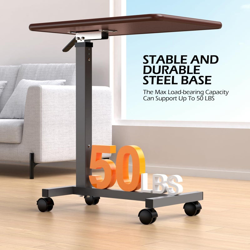 WOTURE Adjustable Overbed Table with Wheels, Bedside Rolling Table, Pneumatic Height Adjustment, Hospital Bed Table on Wheels, Standing Desk, Bedridden & Mobility Needs, Walnut - Image 5
