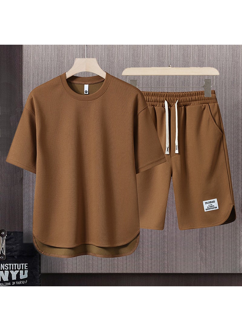 Generic Summer Mens Casual Sport Suit Shorts Set Grey  - Image 4